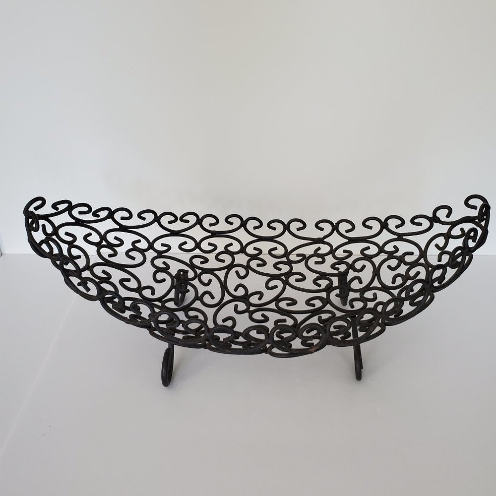 Dark Metal Fruit Bowl Footed Boat Shape Display Shabby Chic Tuscan Baroque Chic - Picture 4 of 11